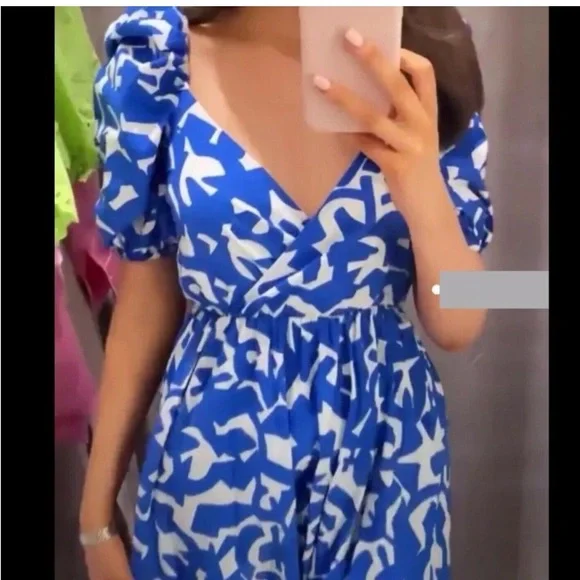 ZARA PRINTED POPLIN DRESS PUFF-SLEEVE Blogger Favorite - Picture 6 of 12